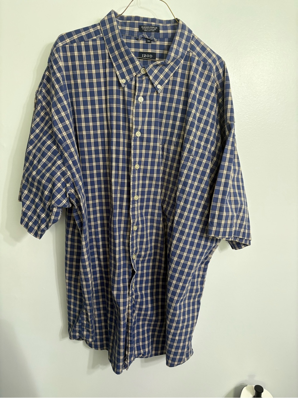 Izod Blue and White Plaid Button-Down Shirt 3x cotton short sleeve work summer